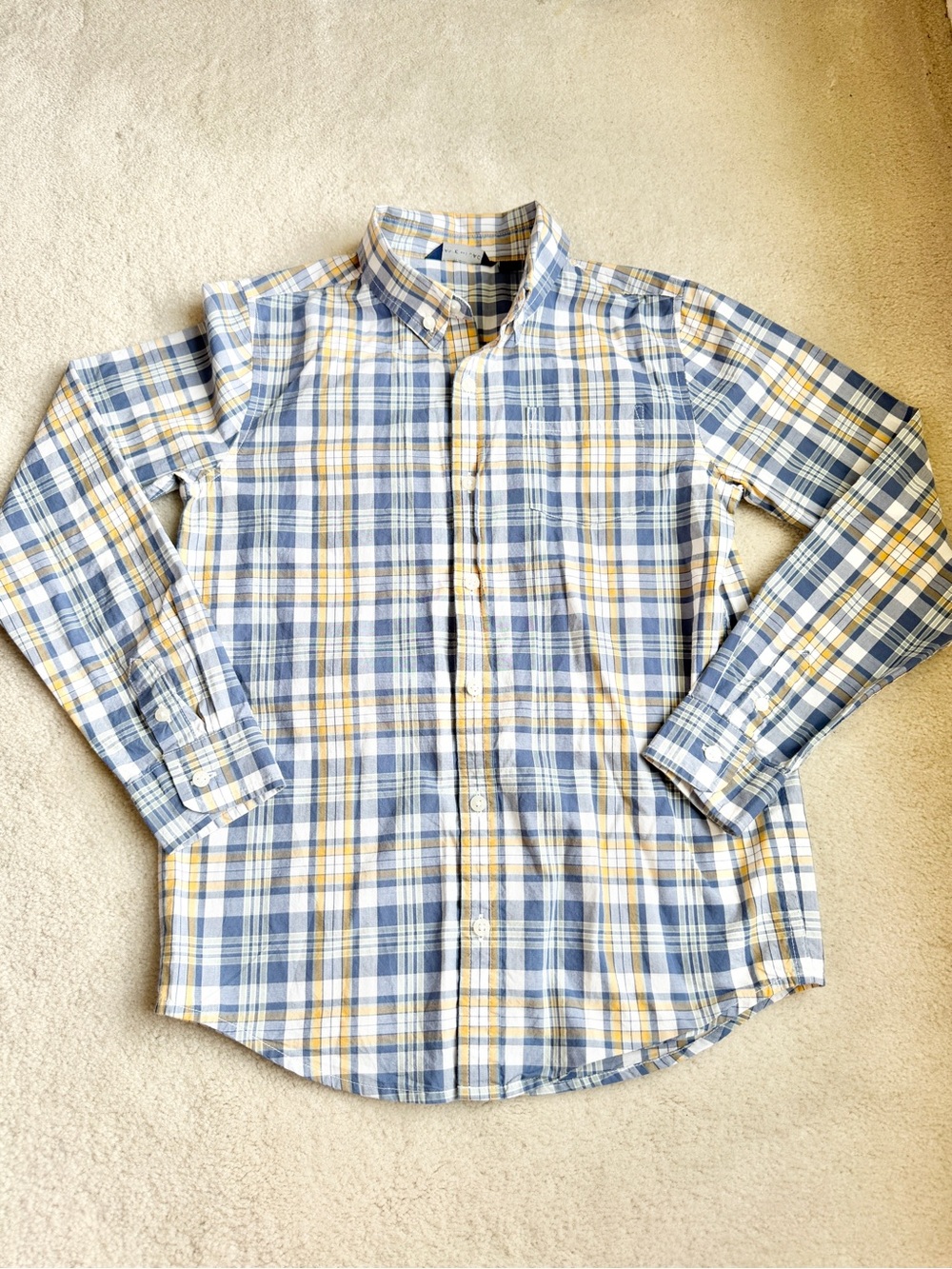 Janie and Jack Blue and Yellow Plaid 100% Cotton Button Down Shirt Boys 10